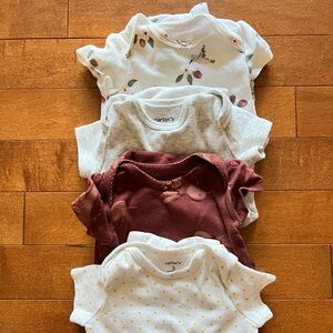 Carter's 3M Baby Onesie Bundle - Floral, Cream, Mauve, Dot Prints